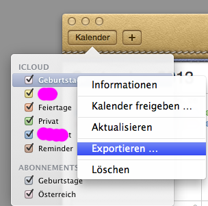 Kalender exportieren